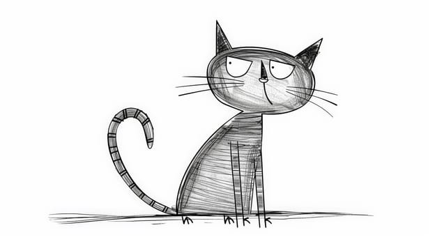 Indulge in the antics of this comical black and white cartoon featuring a witty cat, drawn with playful charm and humorous appeal.