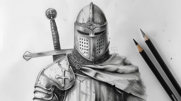 Immerse yourself in the medieval world of chivalry and honor with this evocative pencil sketch of a Crusader. With meticulous attention to detail, the artist captures the essence of medieval valor, depicting the Crusader adorned in armor, ready to embark on a quest for glory and righteousness.