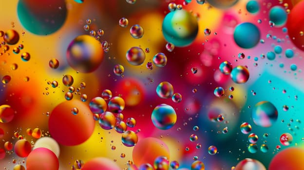 Capturing the mesmerizing beauty of oil droplets, emulsions, and suspensions in food, this vibrant image presents a symphony of colors dancing on the culinary canvas.