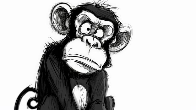 Enjoy the antics of this lovable black and white cartoon featuring a mischievous monkey, drawn with delightful humor and whimsical charm.