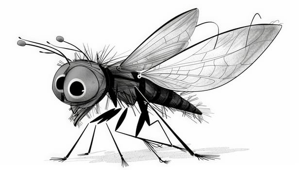 Delight in the charm of this amusing black and white cartoon drawing featuring a quirky insect character, showcasing a blend of humor and creativity.