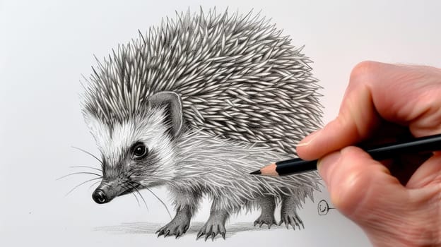 Capture the adorable charm of a hedgehog with this intricately drawn pencil portrait, highlighting every quill and adorable detail.