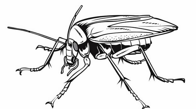 Delight in the charm of this amusing black and white cartoon drawing featuring a quirky insect character, showcasing a blend of humor and creativity.