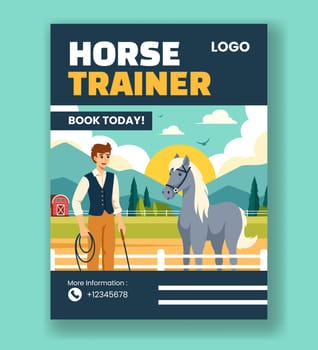 Horse Trainer Vertical Poster Flat Cartoon Hand Drawn Templates Background Illustration