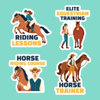 Horse Trainer Label Flat Cartoon Hand Drawn Templates Background Illustration