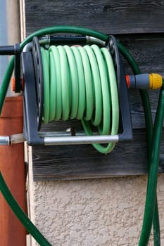 a garden Watering hose on a reel