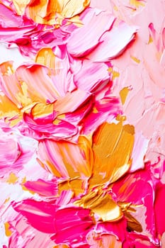 Close-up of painting with pink and yellow flowers