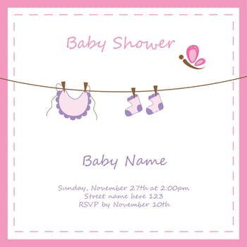 Pink baby girl shower invitation announcement