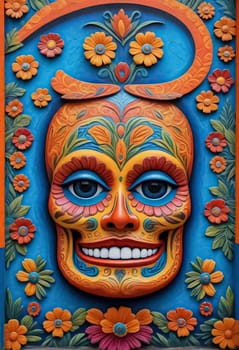 AI generated of a colorful sugar skull with flowers on it