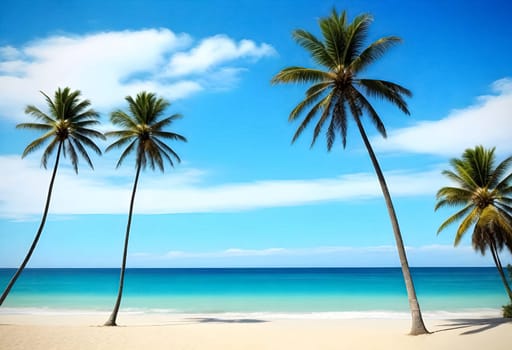 AI generated of tropical beach with palm trees and blue sky