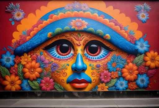 AI generated of a colorful mural of a woman's face on a building