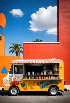 AI generated of a mexican food truck parked in front of a building