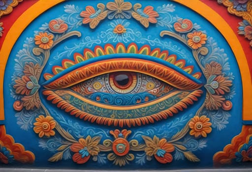 AI generated of a colorful wall with an eye painted on it