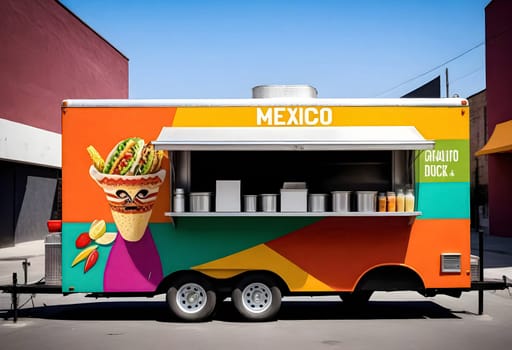 AI generated of a colorful food truck with a mexican theme