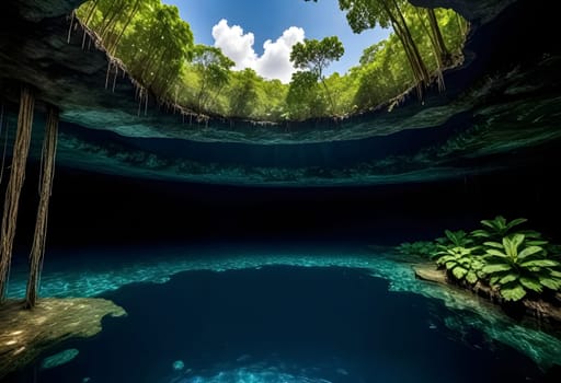 AI generated of the underwater cave in the jungle in mexico