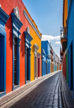 AI generated of colorful buildings line a street in the city of san miguel de allende, mexico