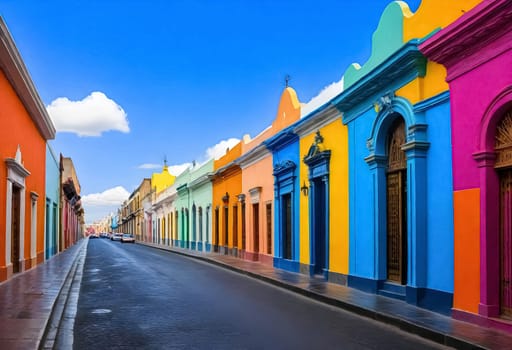 AI generated of colorful buildings line a street in a city