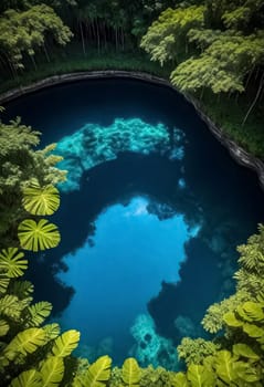 AI generated of a blue hole in the middle of a forest