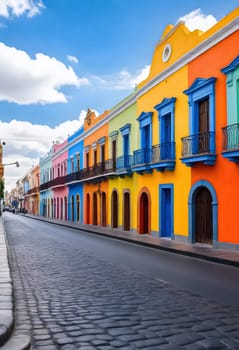 AI generated of colorful buildings line the street in a city