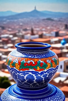 AI generated of a vase with a city in the background
