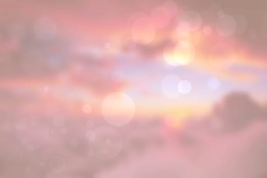 Abstract sunset illustration. Abstract evening or sunset mood background texture with light blue ocean and pastel colored bokeh lights and orange sunny sky. Beautiful sunset.