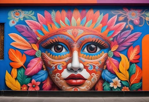 AI generated of a colorful mural of a woman's face on a building