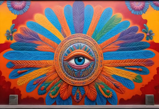 AI generated of a colorful mural with an eye on it