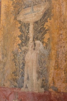 APRIL 3, 2016. Torre Annunziata (Naples), Italy Ancient roman fresco represented a scene of Roman mitology in the Poppea's Villa