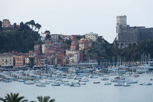 lerici, Italy - April  4, 2016: view of port.  Lerici is very famous for the old castle and rhe port