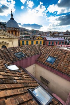 Panorama from the roofs of center of Naples, Italy