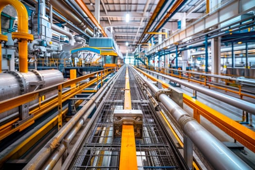 Equipment and piping as found inside of industrial plant. AI generated