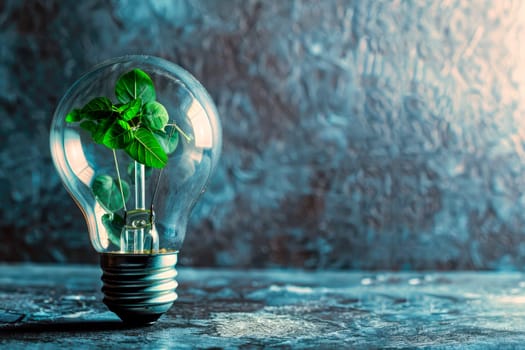Light bulb with green plant inside. Idea or energy and environment concept. AI generated