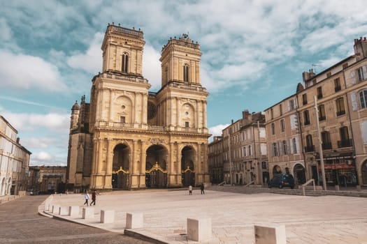 Auch, France - Mars 12 2023: Cathedral of Auch seen from the square.  Photography taken in France