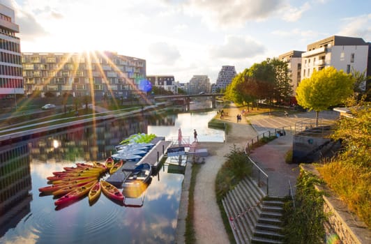 Rennes, France - September 26 2021: Vilaine river in Rennes city. Photography taken in Brittany, France