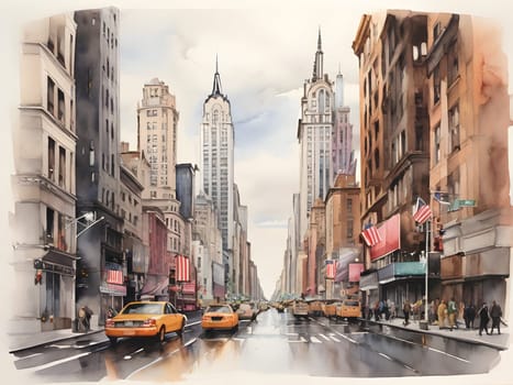 New York city watercolor drawing