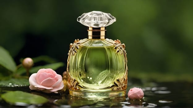 Luxury perfume bottle in the nature