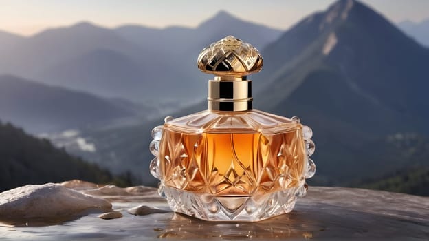 Luxury perfume bottle in the nature