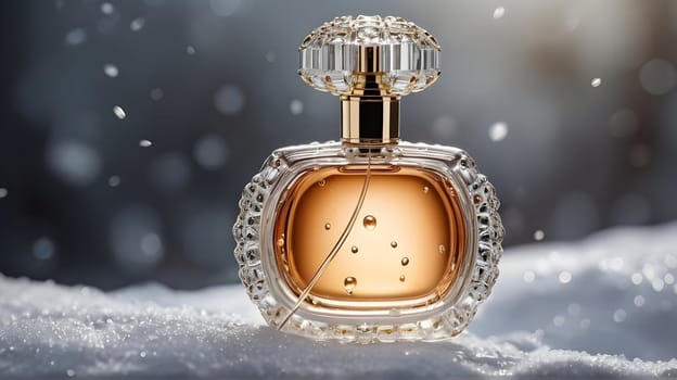 Luxury perfume bottle in the snow