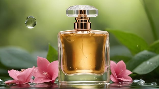 Luxury perfume bottle in the nature