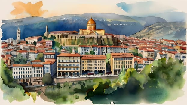 Tbilisi city Georgia watercolor art