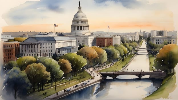 Washington DC watercolor art drawing