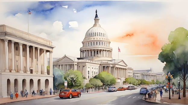 Washington DC watercolor art drawing