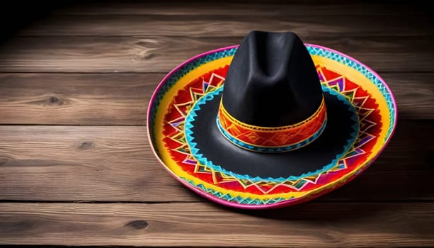 AI generated of a colorful sombrero on a wooden table