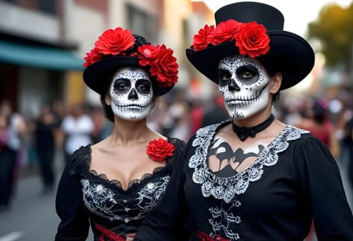 AI generated of two women dressed in day of the dead costumes