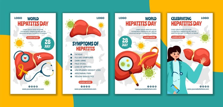 Hepatitis Day Social Media Stories Flat Cartoon Hand Drawn Templates Background Illustration