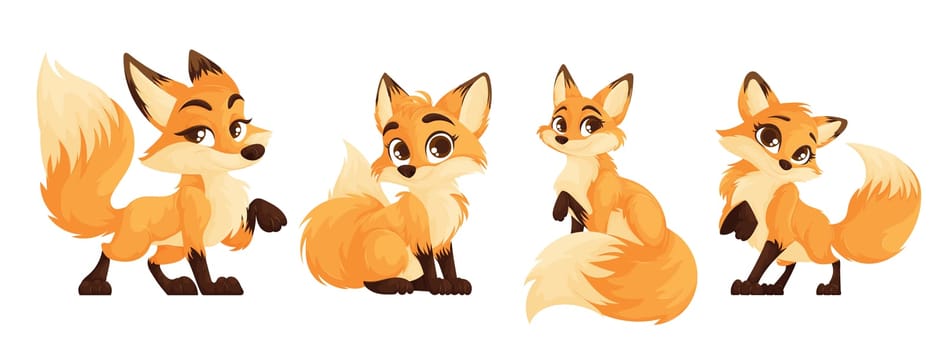 Cute fox set. Funny red fox collection. Animal emotion. Animal character design.