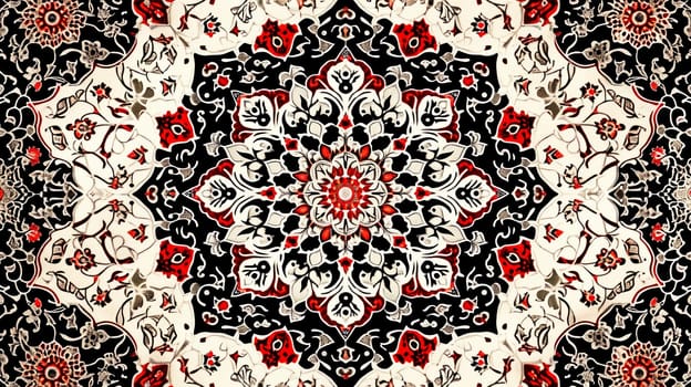 Black and red floral pattern on carpet