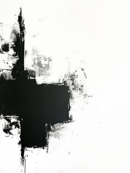 A black and white painting depicting a cross that has some paint on it.