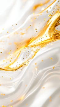 Close-up of liquid with gold and white splatters,abstract background