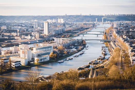 Panoramic aerial view of Rouen. Photography taken in winter, Normandy, France